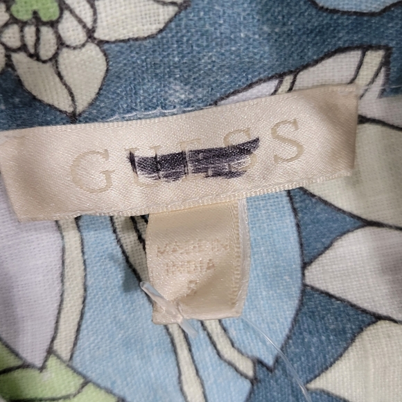 Guess 100% Linen All Over Floral Long Puffed Sleeves Shorts Romper Size S Summer - Picture 10 of 12